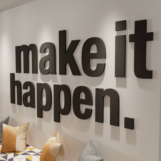 Motivational acrylic wall sign make it happen 3D typography wall decor office interior

