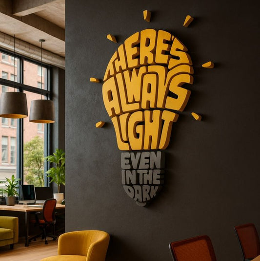 Motivational acrylic wall sign theres always light even in the dark creative typography wall decor office interior

