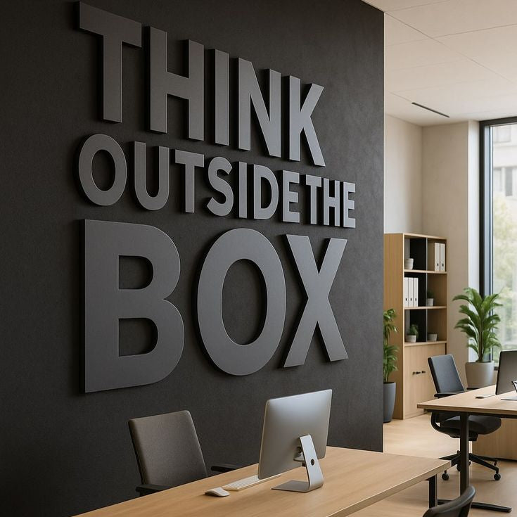 Motivational acrylic wall sign think outside the box 3D typography office wall decor creative workspace
