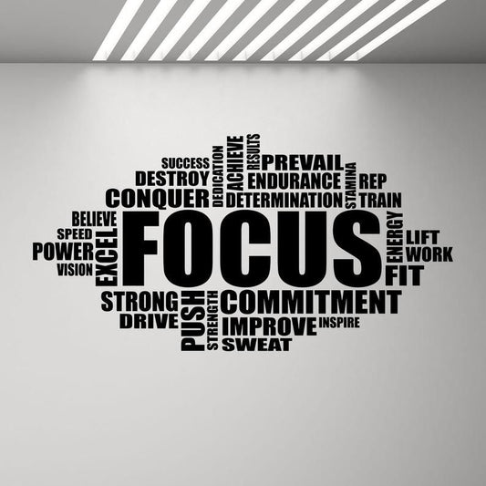 Motivational gym wall sign focus typography acrylic 3D wall decor fitness center interior
