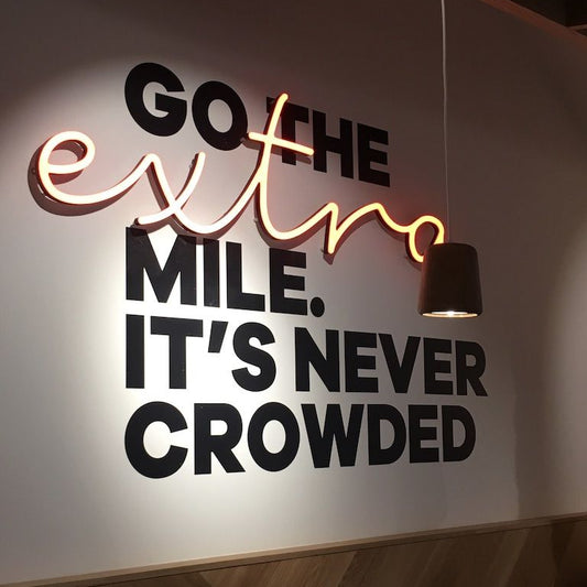 Motivational neon acrylic wall sign go the extra mile LED typography wall decor office interior

