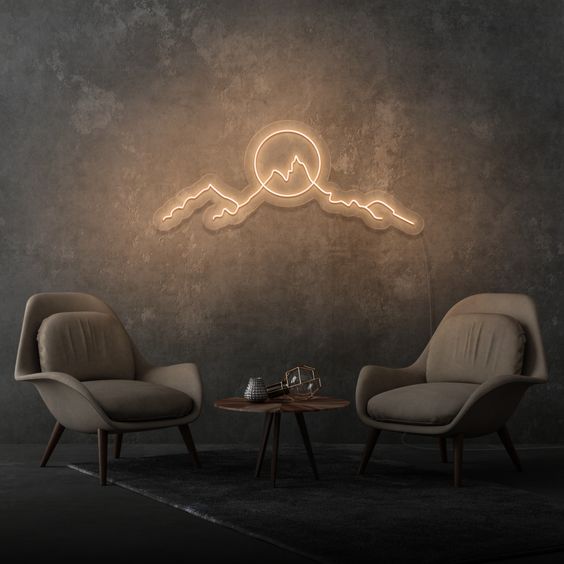 Mountain sunrise neon sign board warm white neon light aesthetic wall decor