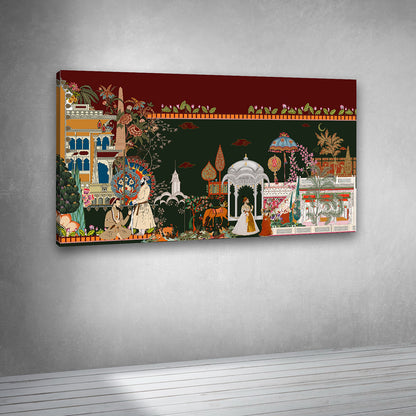 mughal palace scene artwork canvas indian royal court painting ethnic wall art decor