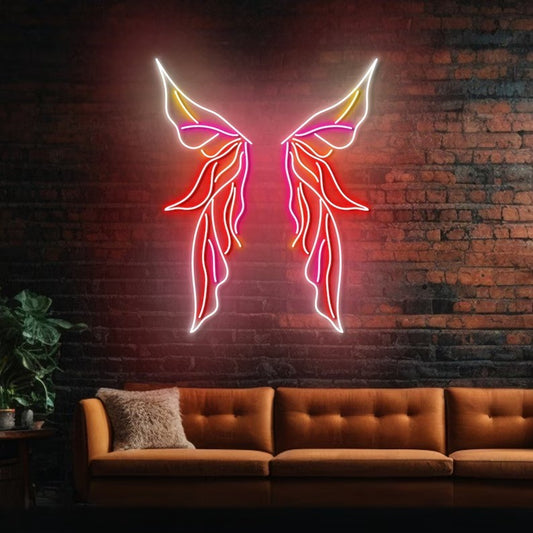 Multicolor angel wings neon sign board LED wall decor