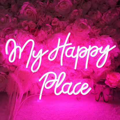 my happy place neon sign board customised aesthetic neon light signs bedroom wall decor custom neon sign