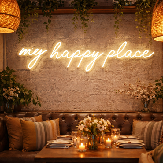 my happy place neon sign board warm white LED custom neon light bedroom wall decor