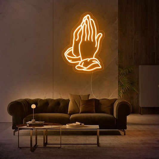 Namaste hands neon sign board customised warm yellow neon light for living room wall decor