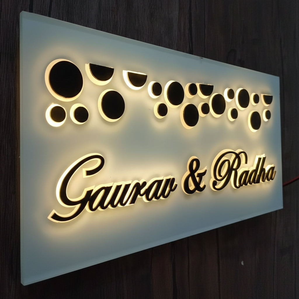 LED Backlit Acrylic House Address Sign Board | Modern Illuminated Door Number & Street Name Plate