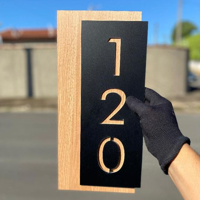 Premium Wooden Finish Acrylic House Number Name Plate with Cut-Out Design | Modern Address Sign with Dual Layer Panel