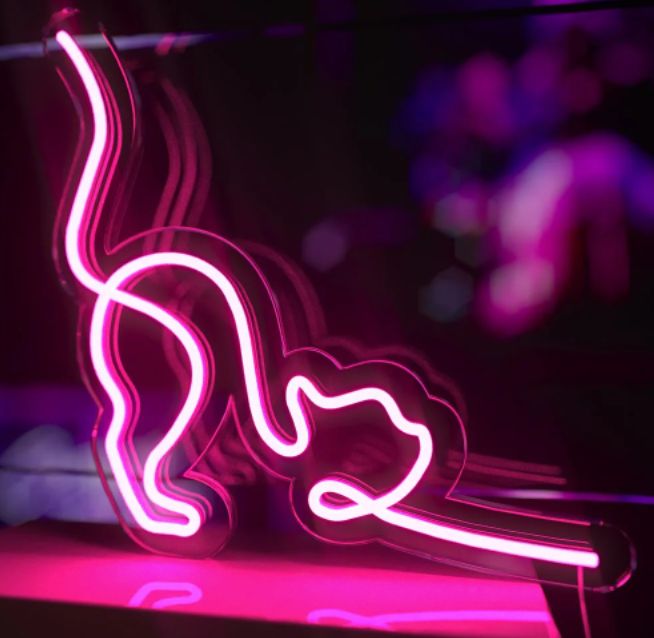 Neon cat sign board pink LED neon light wall decor for bedroom