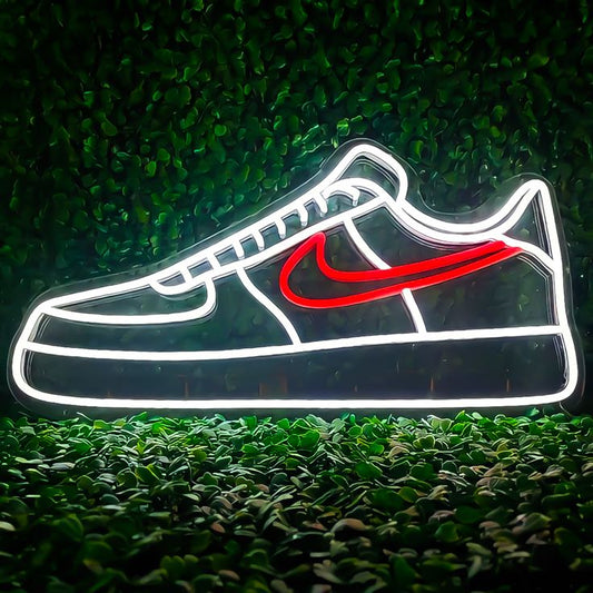 White Sneaker LED Neon Sign with Red Swoosh for Bedroom, Streetwear Store and Fashion Decor