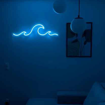 Blue Ocean Wave LED Neon Sign for Coastal Decor, Bedrooms, Bars and Modern Interiors