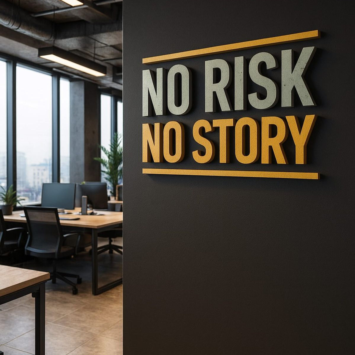 Bold typography wall art with inspirational quote for modern office interior design