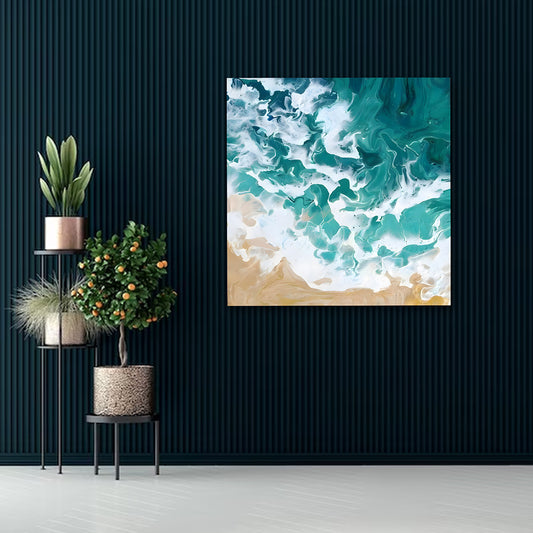 teal ocean wave abstract wall painting coastal canvas art for living room decor