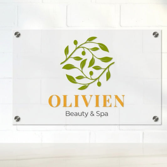 Olivien beauty spa acrylic logo sign board printed wall signage with standoff mounts