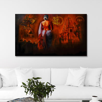 Om Namah Shivaya canvas painting frame Lord Shiva temple spiritual painting on canvas wall decor for living room.
