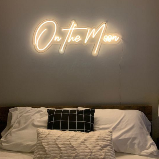 On the moon neon sign board warm white neon light aesthetic wall decor