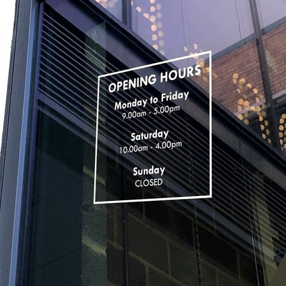 Opening hours vinyl glass sticker for shop window office door business timing signage