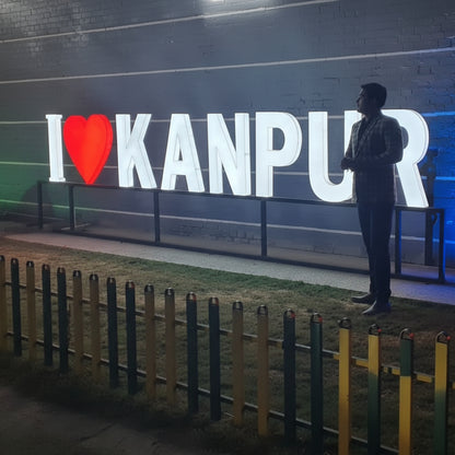 outdoor illuminated city name signboard I love Lonavala with red heart decorative signage