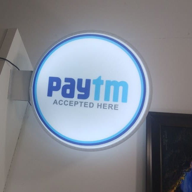 Paytm accepted here LED sign board round light box for shop payment display signage