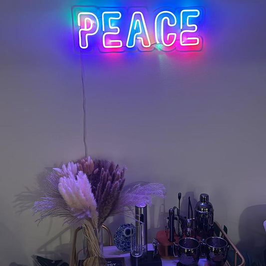 Peace Neon Sign Board Colorful LED Neon Light Wall Decor for Bedroom