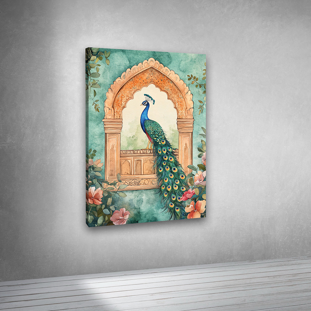 peacock window arch painting canvas traditional floral wall art home decor