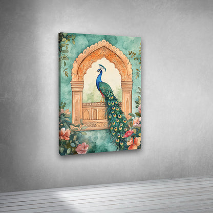 peacock window arch painting canvas traditional floral wall art home decor