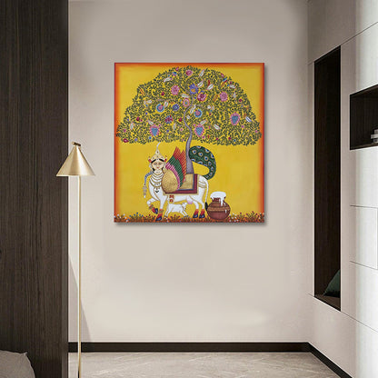 pichwai tree of life canvas painting frame sacred cow krishna wall decor living room
