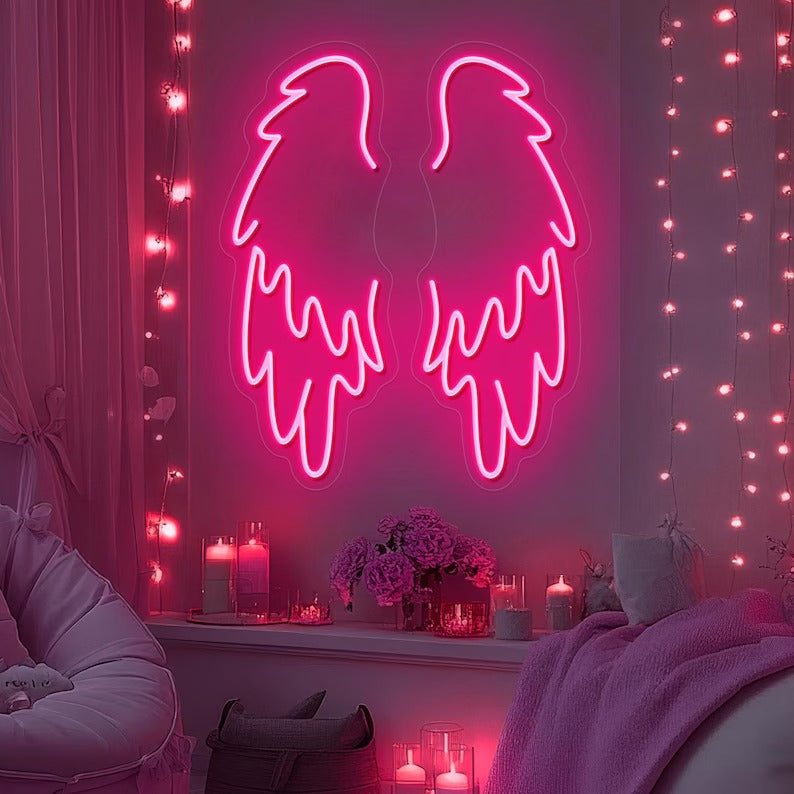 Pink angel wings neon sign board LED wall decor light for bedroom