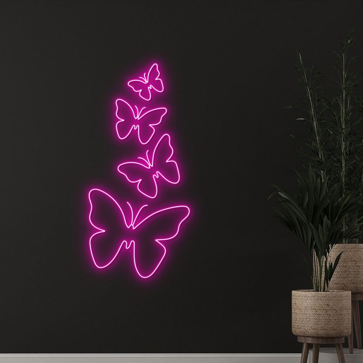 Pink Butterfly Neon Sign Board LED Wall Decor