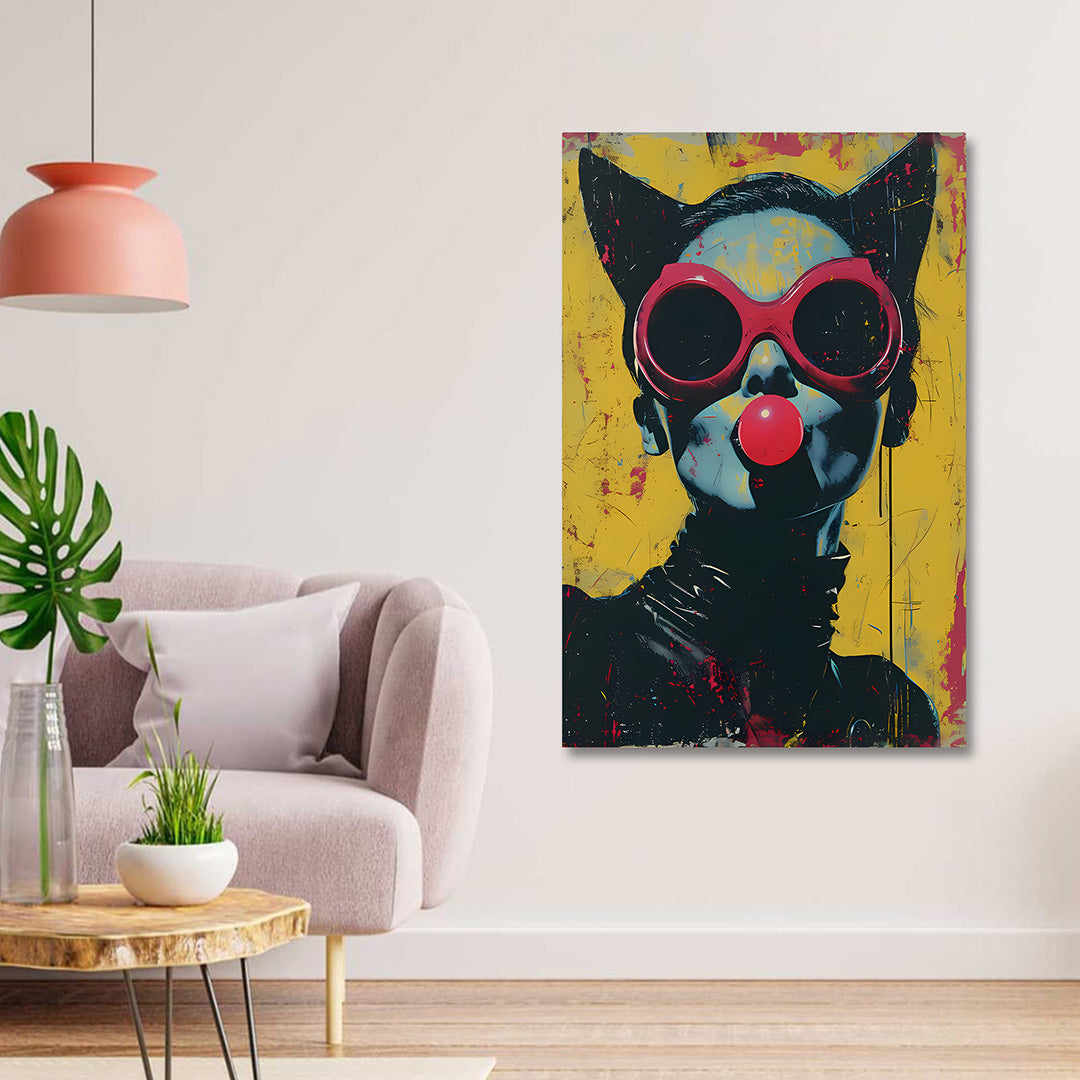 pop art cat woman canvas painting frame modern abstract painting on canvas wall decor