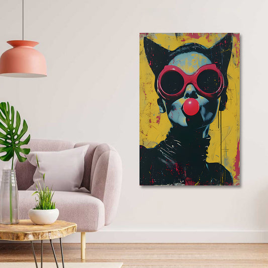 pop art cat woman canvas painting frame modern abstract painting on canvas wall decor