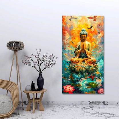 Premium Buddha canvas painting frame with lotus large size wall decor for living room