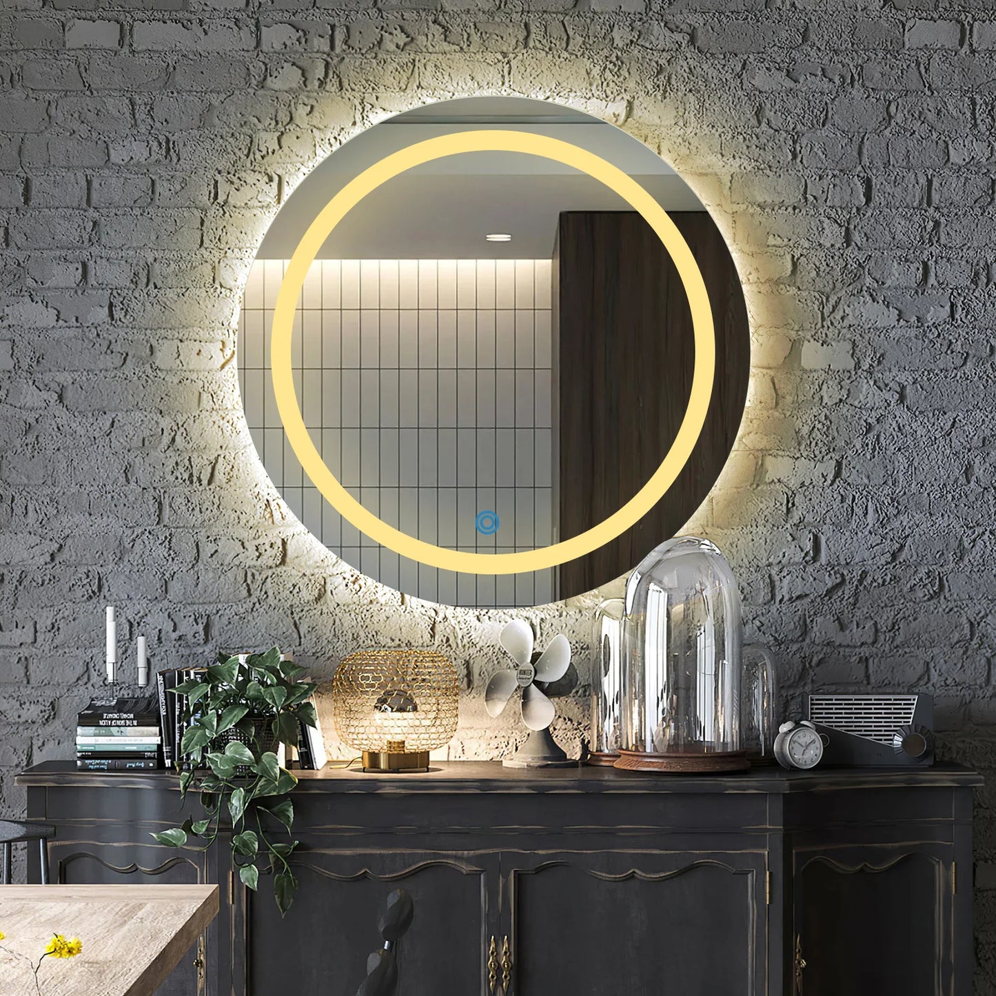 premium capsule LED wall mirror with ambient lighting for contemporary bathroom décor