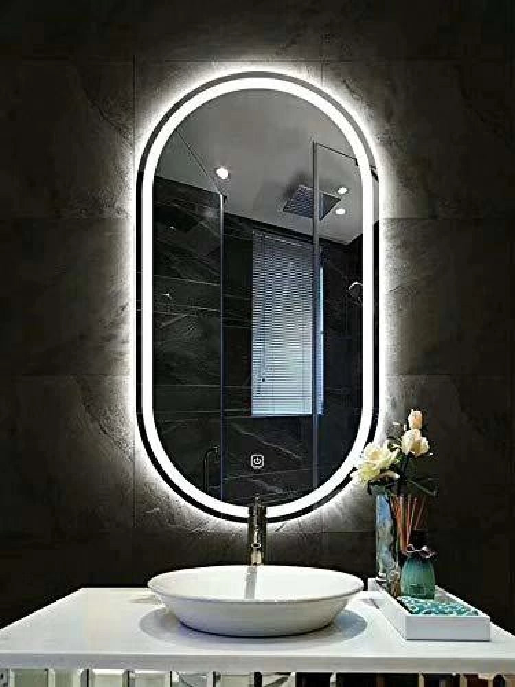 premium oval LED wall mirror with double border lighting contemporary bathroom décor