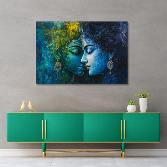 radha krishna abstract blue canvas painting frame wall decor for living room