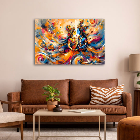 radha krishna abstract colorful wall painting modern canvas art for living room decor
