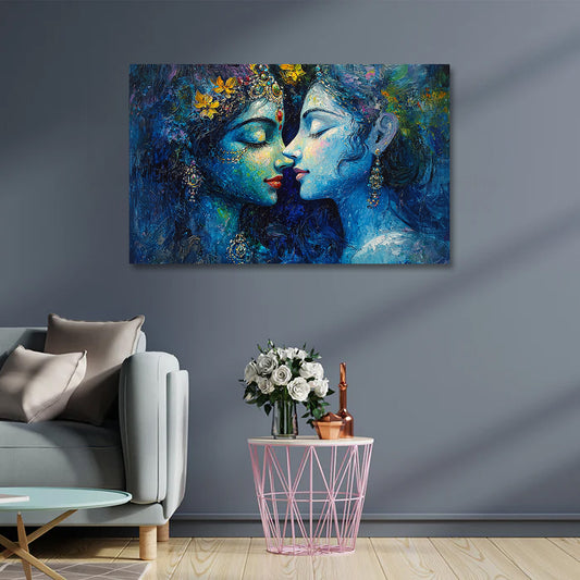 radha krishna blue abstract canvas painting frame horizontal wall decor living room