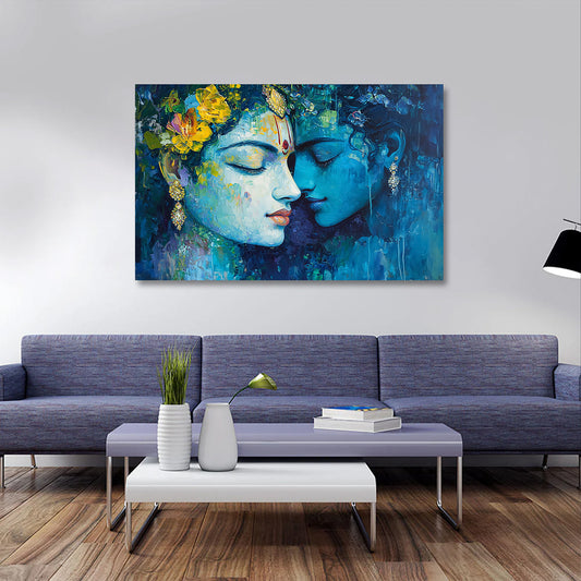 radha krishna blue abstract canvas painting frame wall decor for living room