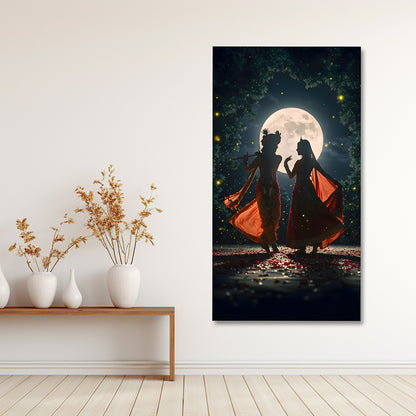 Radha Krishna canvas painting moonlight couple wall art for living room decor