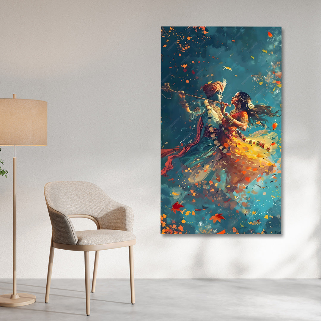 Radha Krishna divine dance canvas painting frame ras leela painting on canvas wall decor for living room canvas wall arts decor.
