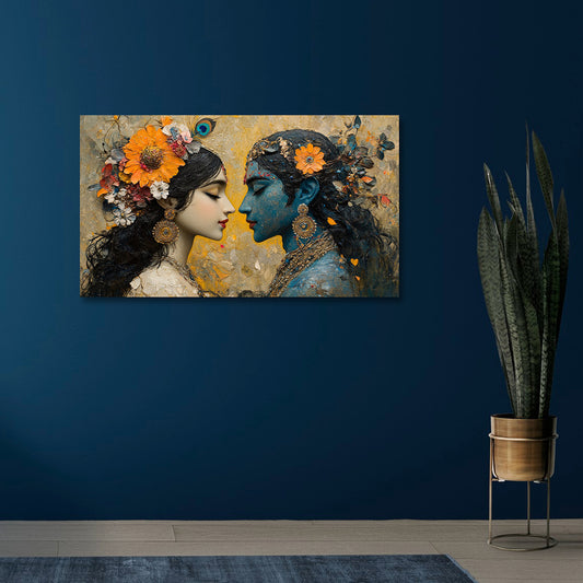radha krishna floral abstract canvas painting frame wall decor for living room