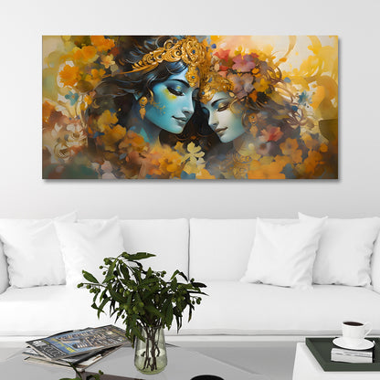 Radha Krishna canvas painting frame divine love floral painting on canvas wall decor for living room large canvas wall arts decor.