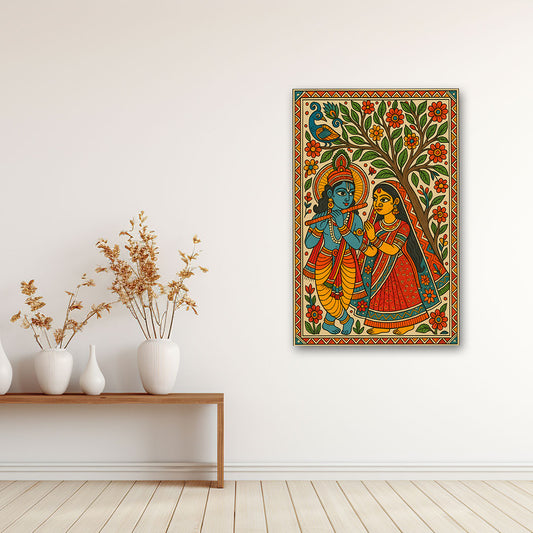 radha krishna folk art canvas painting traditional indian wall decor