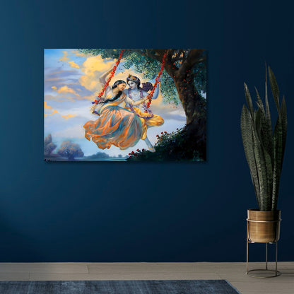 Radha Krishna jhula canvas painting frame romantic wall decor for living room