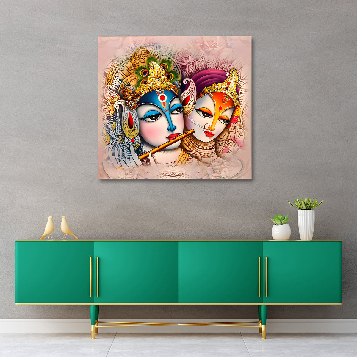 Radha Krishna modern artistic face canvas painting frame wall decor for living room