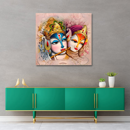 Radha Krishna modern artistic face canvas painting frame wall decor for living room