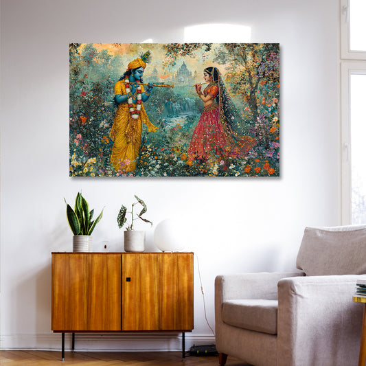 radha krishna musical garden canvas painting frame wall decor for living room