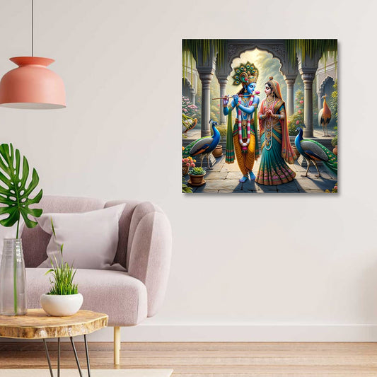 radha krishna palace garden canvas painting frame wall decor for living room