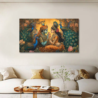 radha krishna canvas painting frame with peacock wall decor for living room
